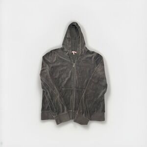 Juicy Couture Velour Tracksuit Jacket Size XL Gray Hooded‎ Drawstring Y2K